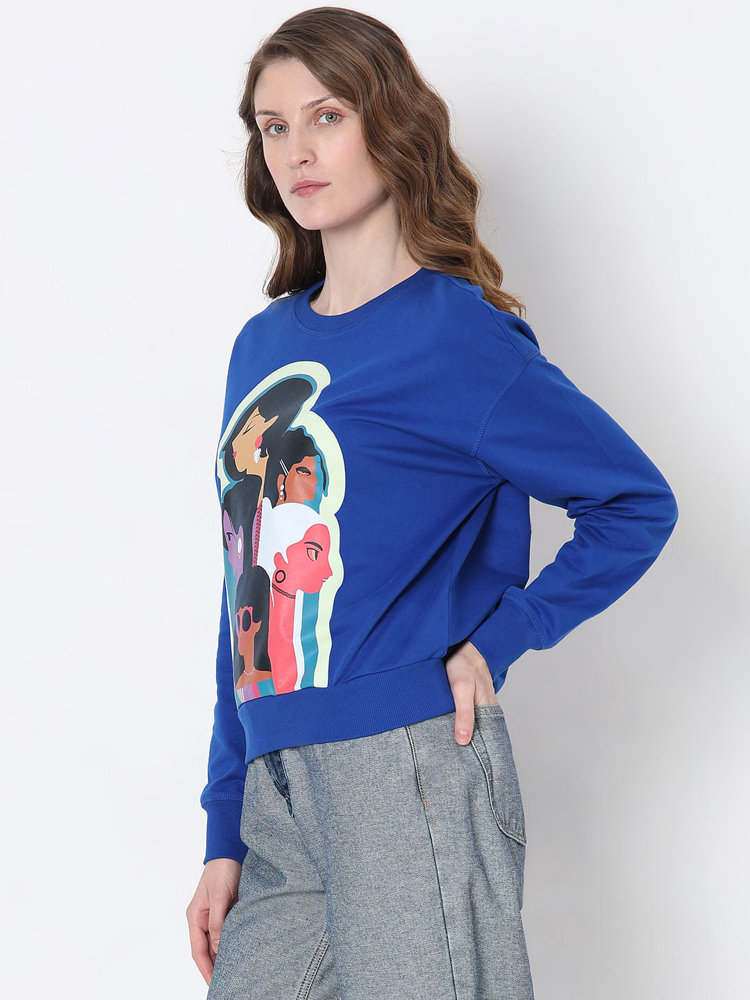 Dark Blue Graphic Print Sweatshirt