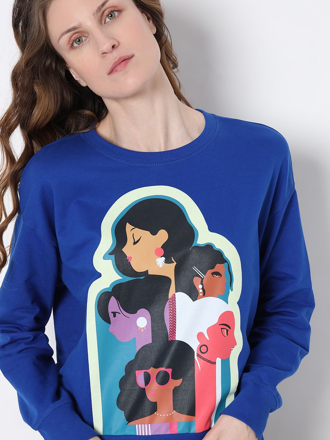 Dark Blue Graphic Print Sweatshirt