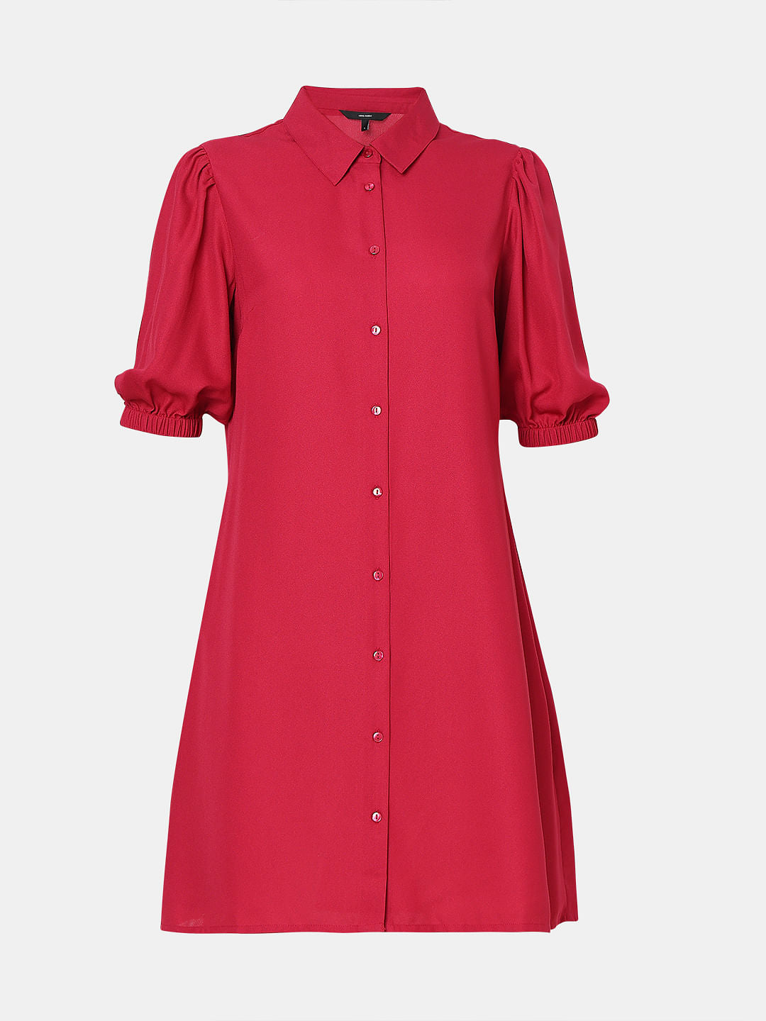 Red Puff Sleeves Shirt Dress