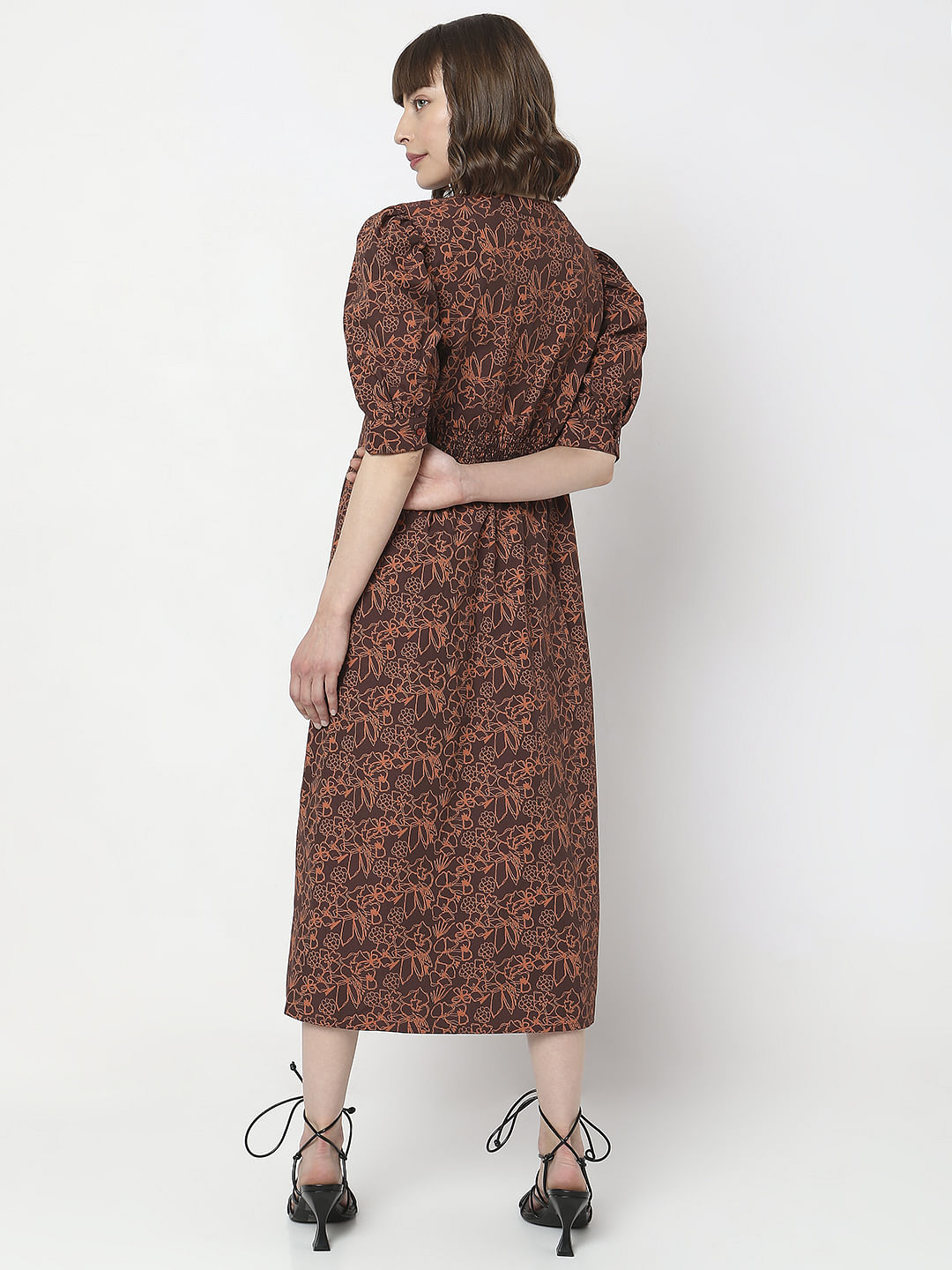 Brown Floral Midi Dress