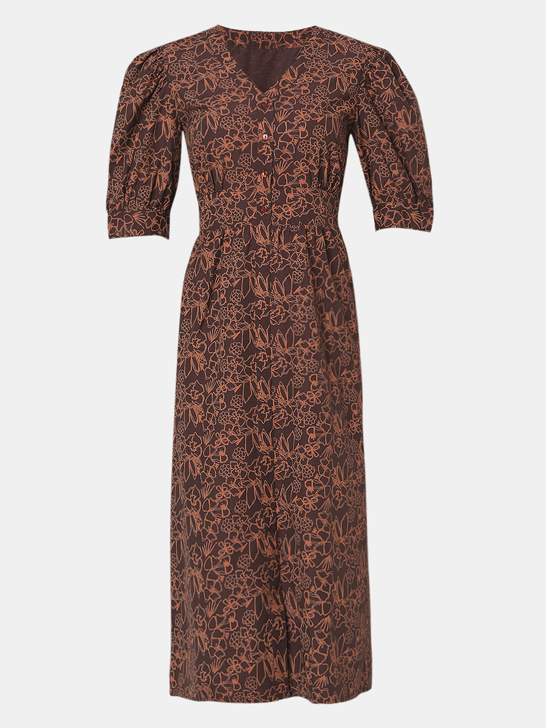 Brown Floral Midi Dress