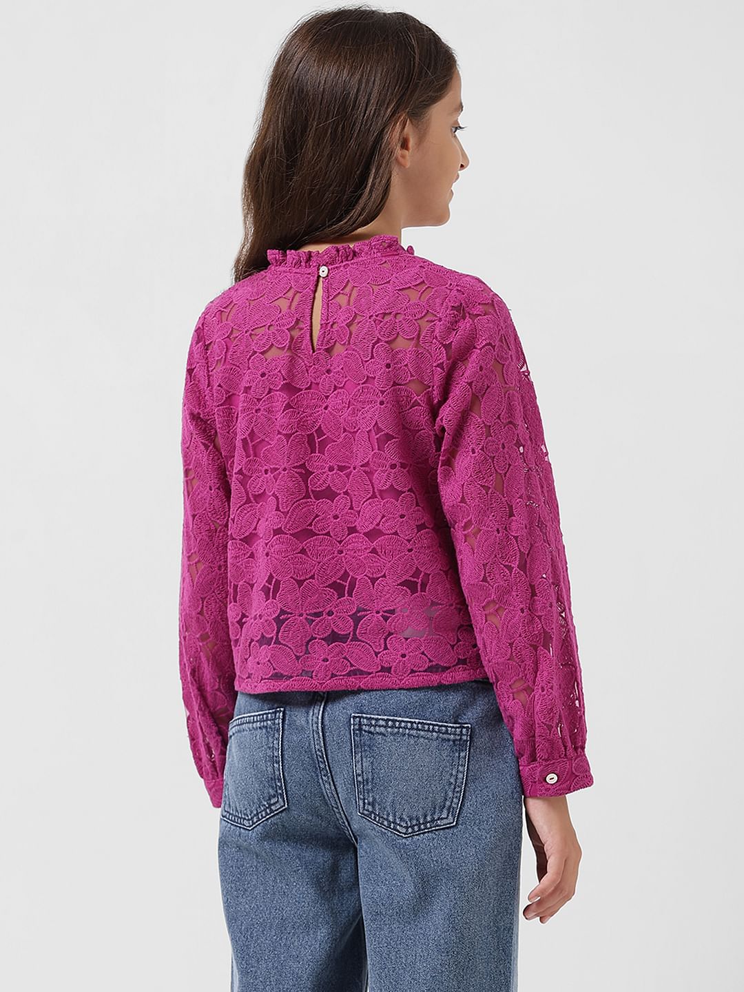 Girl Magenta Lace Top