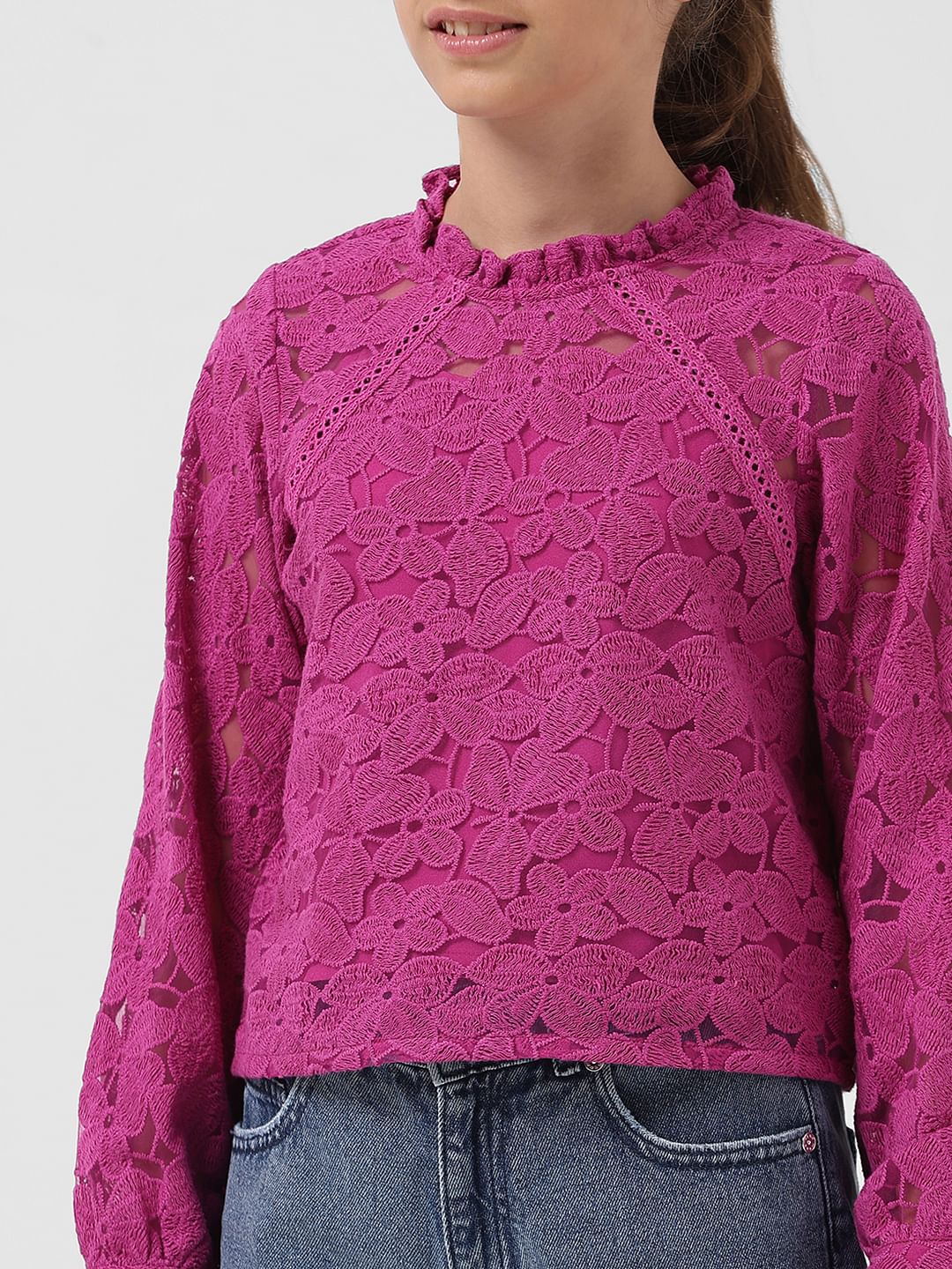 Girl Magenta Lace Top