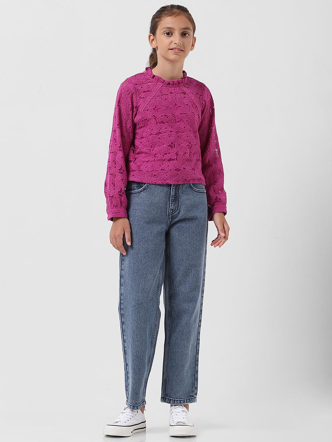 Girl Magenta Lace Top