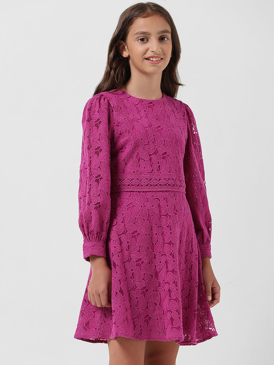 Girl Magenta Lace Fit & Flare Dress