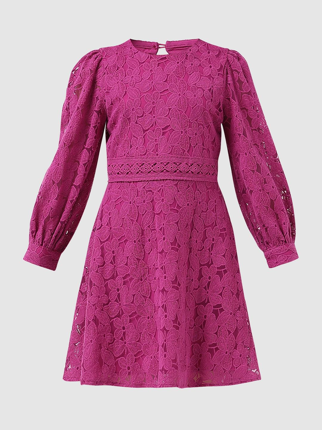 Girl Magenta Lace Fit & Flare Dress