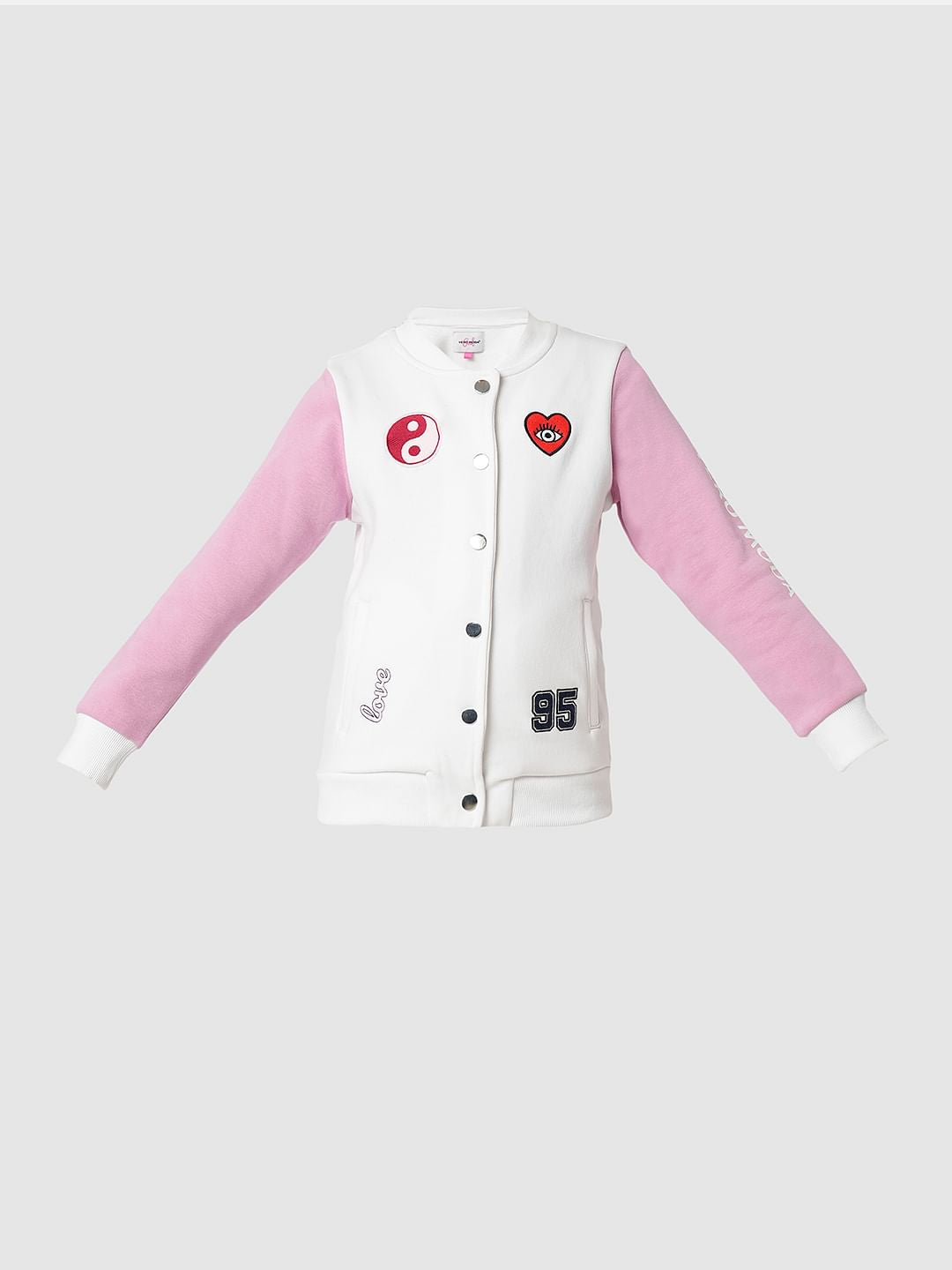 Girl White Colourblocked Bomber Jacket