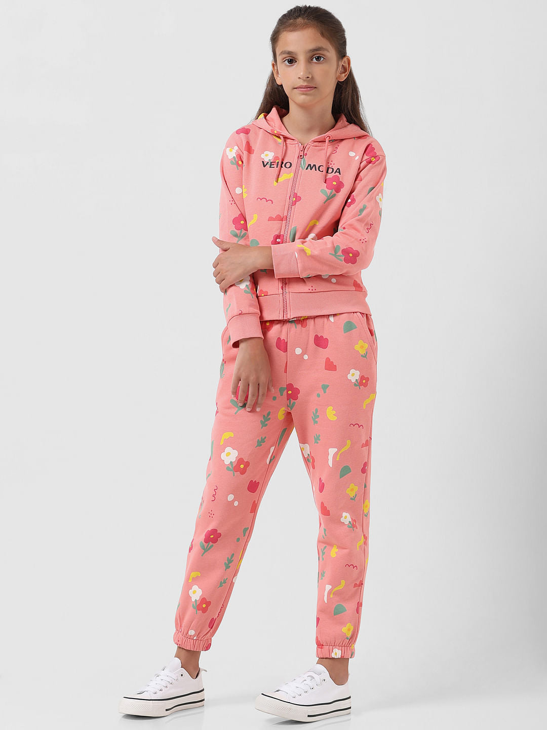 Girl Peach Abstract Print Sweatshirt