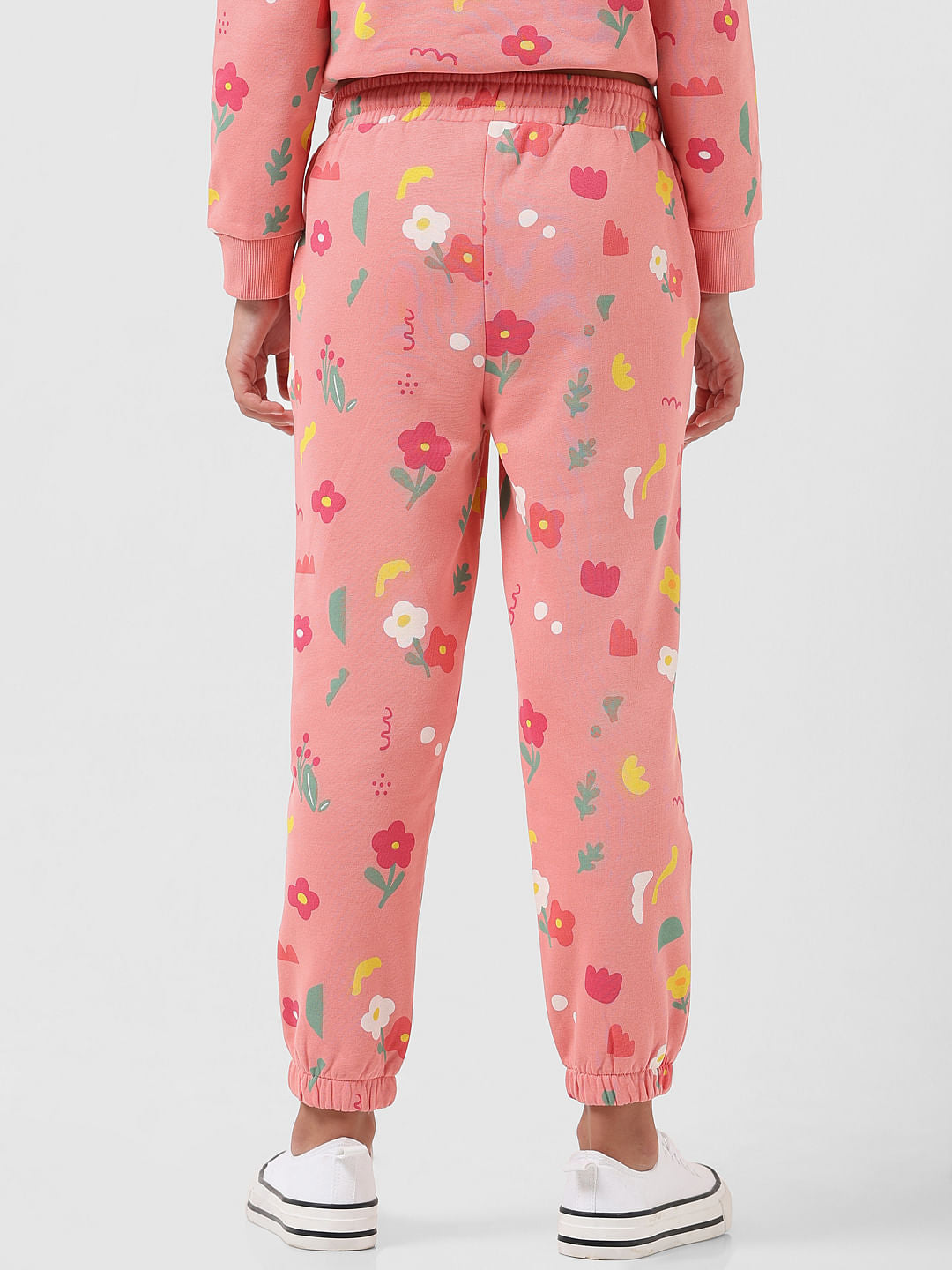 Girl Peach Mid Rise Abstract Print Sweatpants