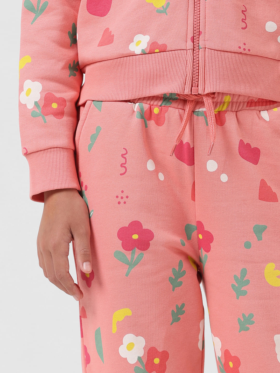 Girl Peach Mid Rise Abstract Print Sweatpants