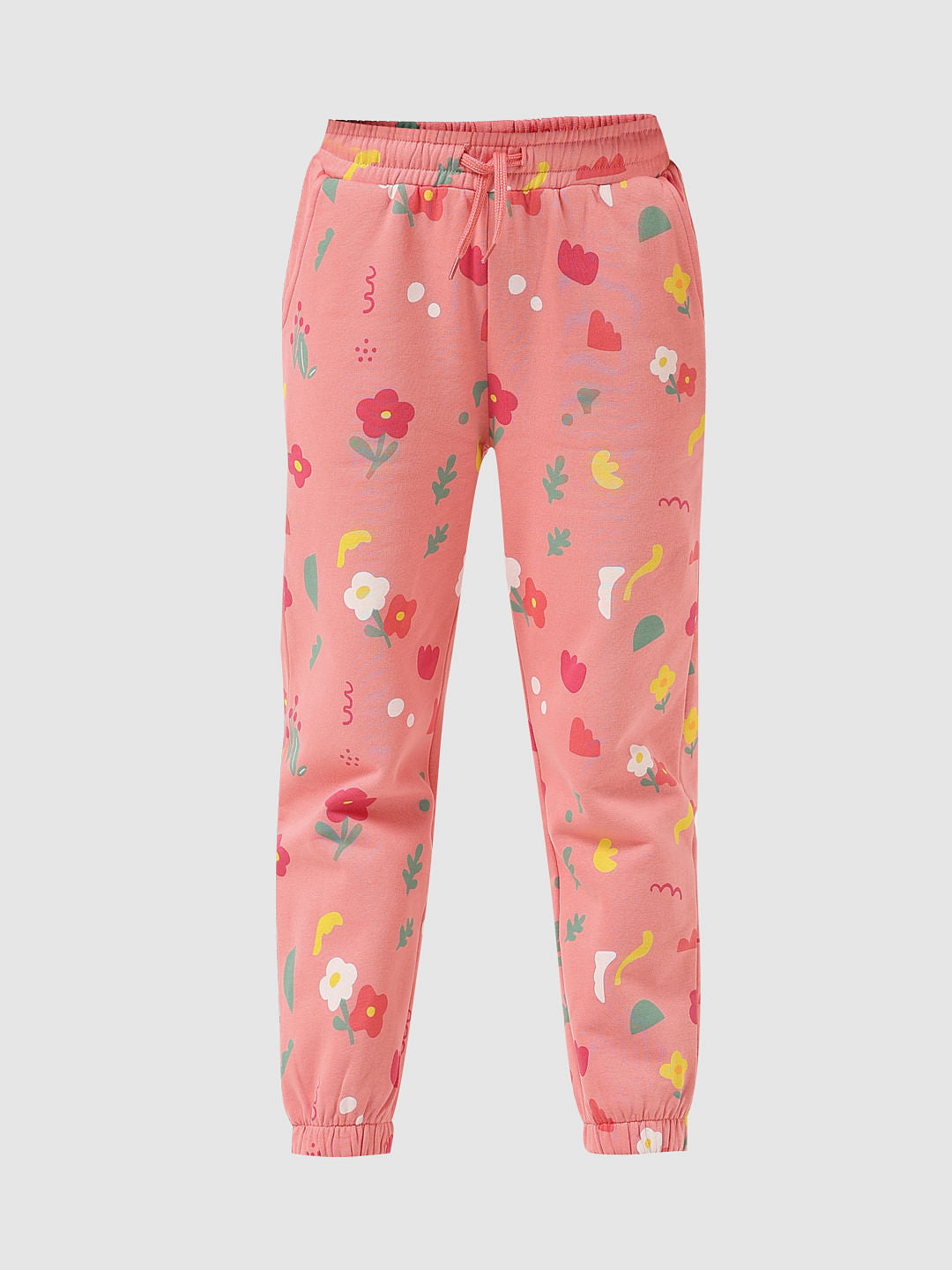 Girl Peach Mid Rise Abstract Print Sweatpants