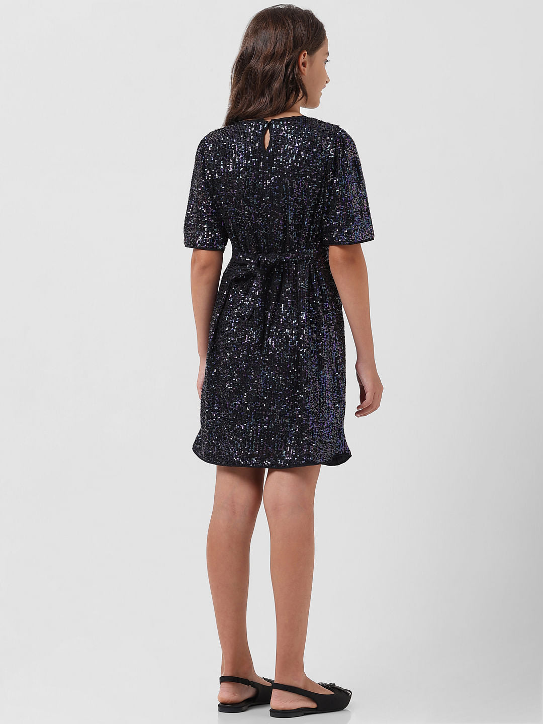 Girl Black Sequinned Shift Dress