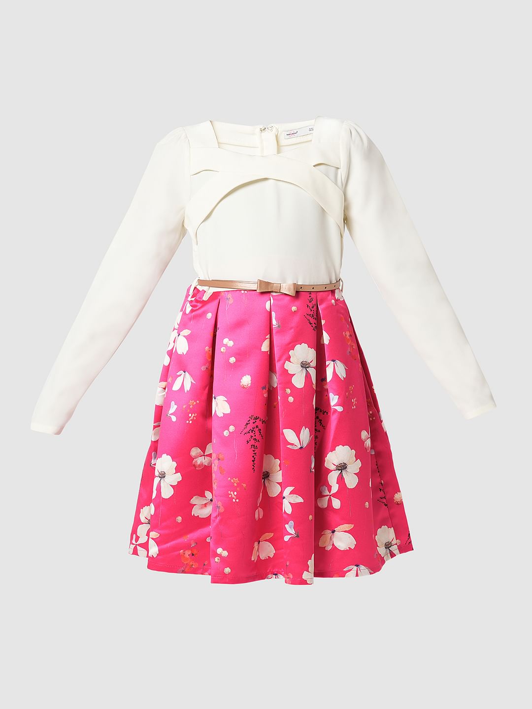 Girl Pink Colourblocked Fit & Flare Dress