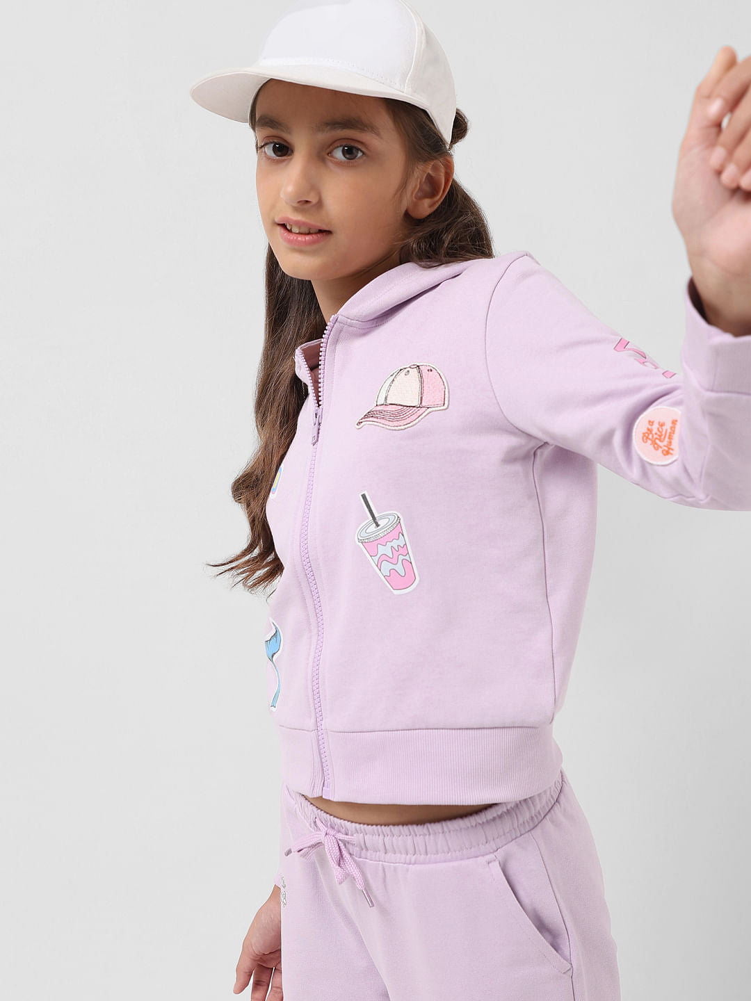 Girl Lilac Printed Hooded Sweatshirt