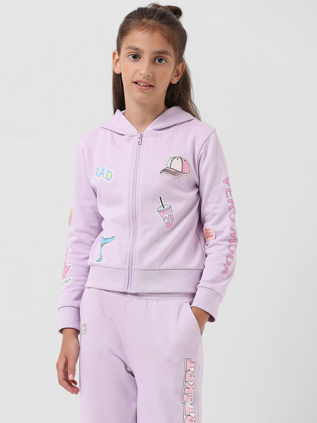 Girl Lilac Printed Hooded Sweatshirt