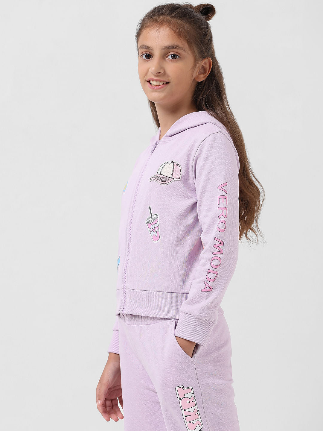 Girl Lilac Printed Hooded Sweatshirt