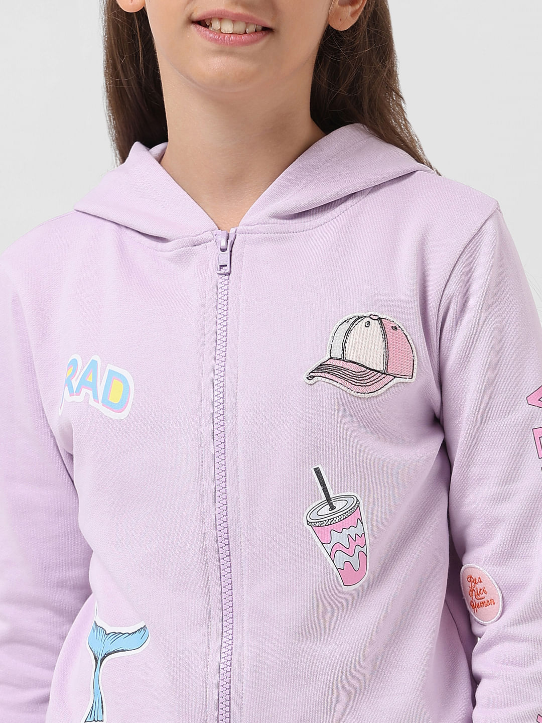 Girl Lilac Printed Hooded Sweatshirt