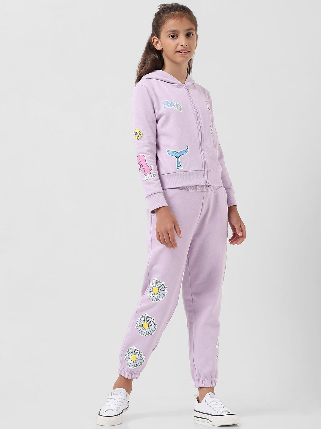 Girl Lilac Printed Hooded Sweatshirt