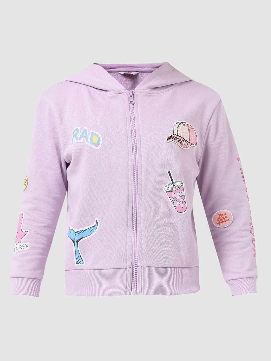 Girl Lilac Printed Hooded Sweatshirt