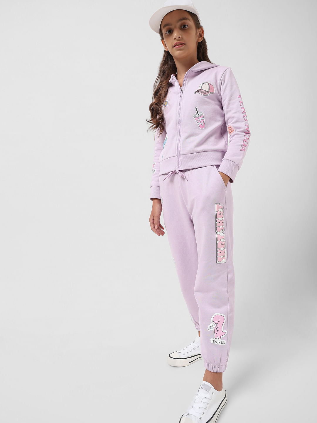 Girl Lilac Mid Rise Printed Sweatpants