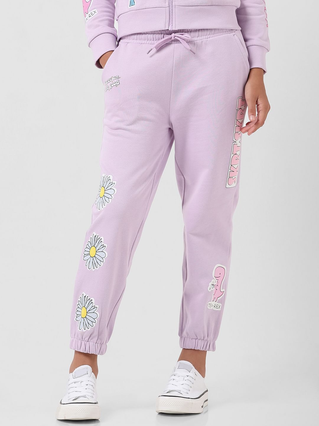 Girl Lilac Mid Rise Printed Sweatpants