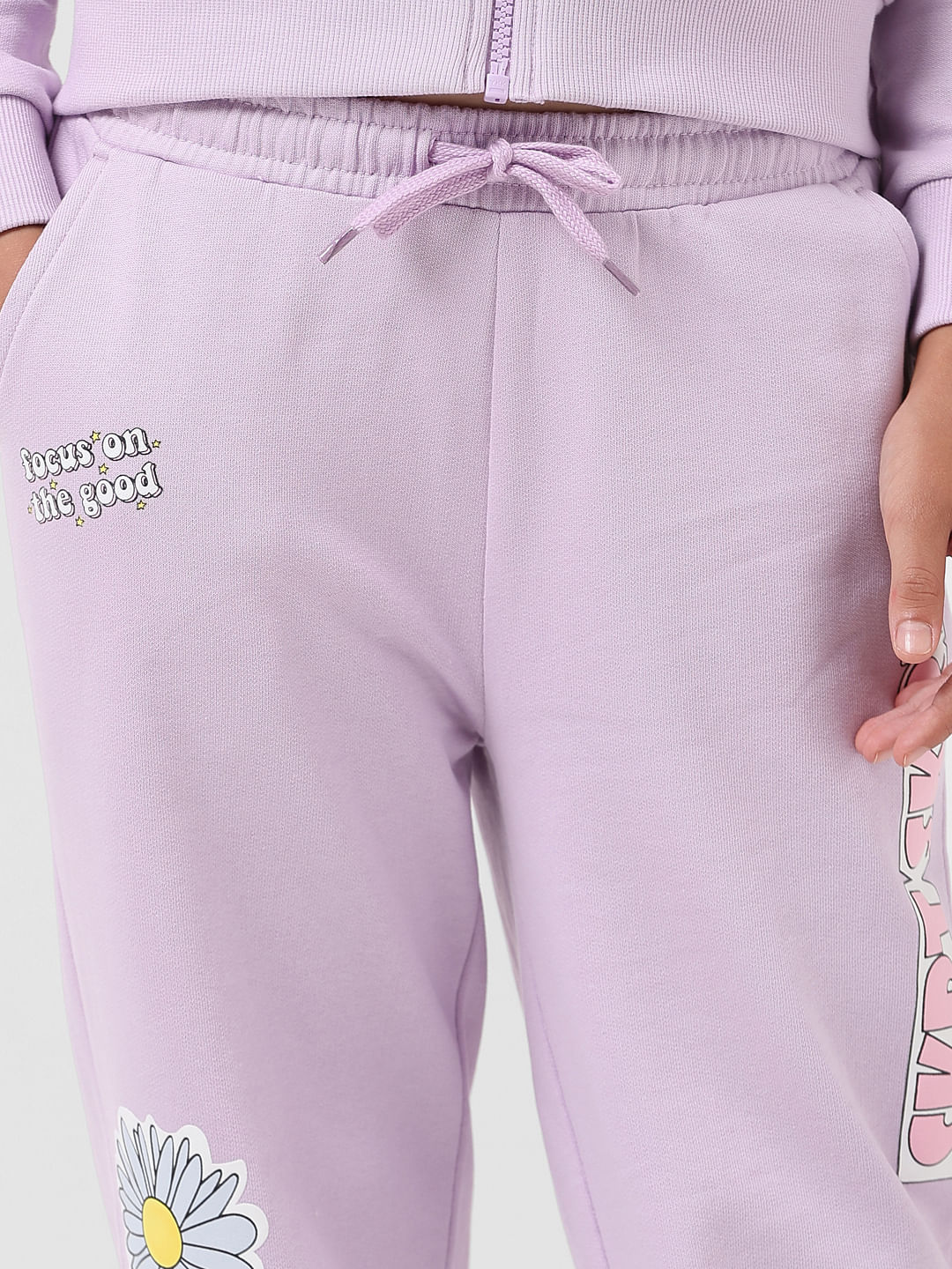 Girl Lilac Mid Rise Printed Sweatpants