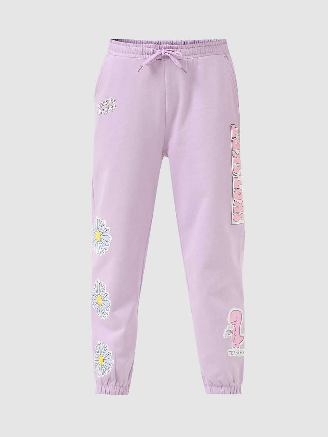 Girl Lilac Mid Rise Printed Sweatpants
