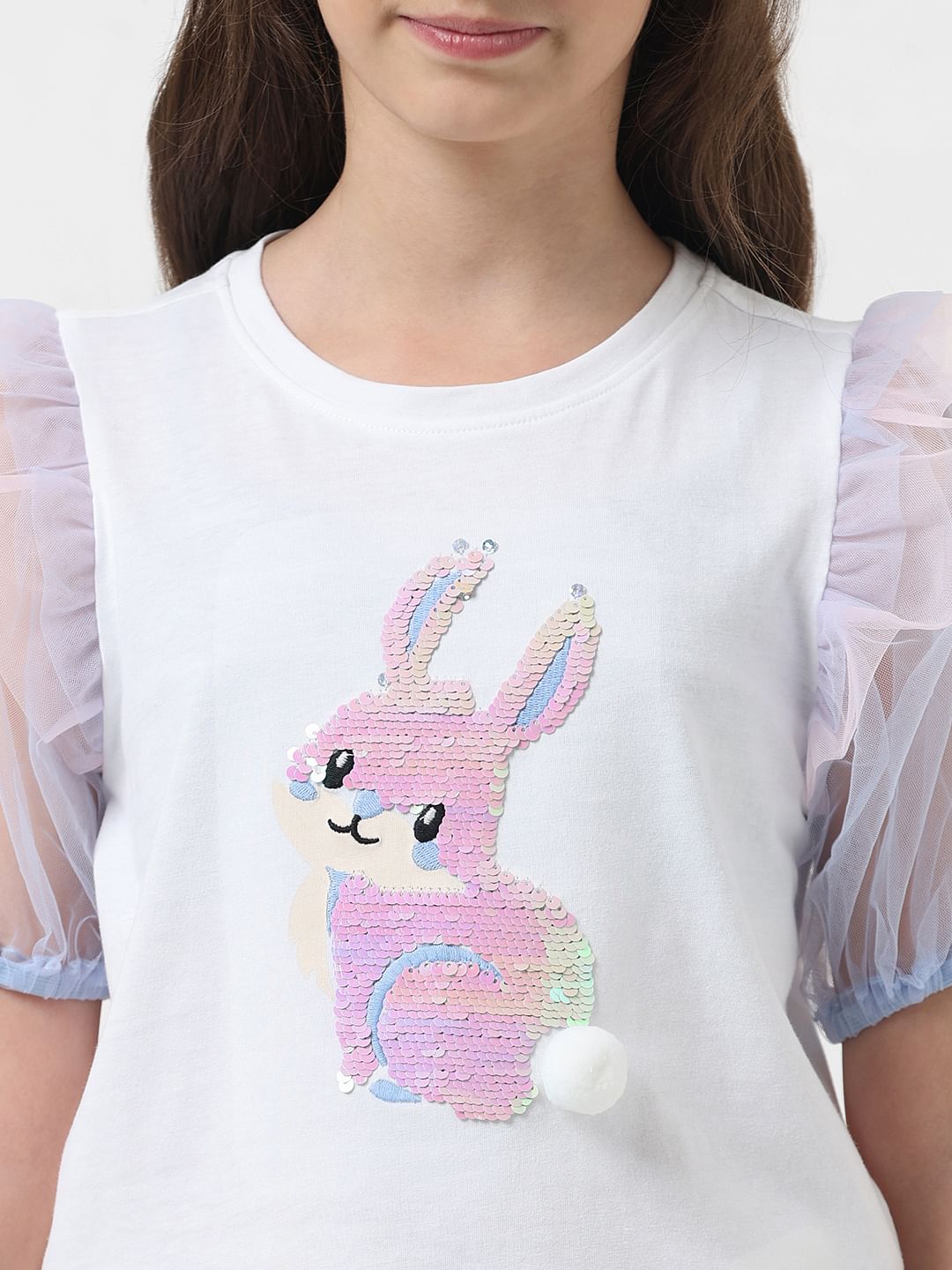 Girl White Sequin Graphic T-Shirt