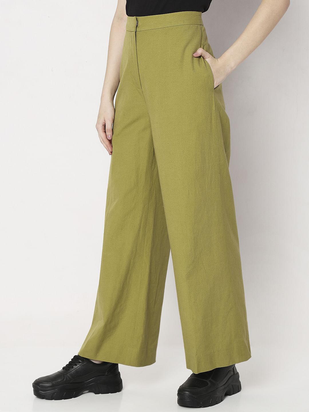 Green Mid Rise Flared Pants