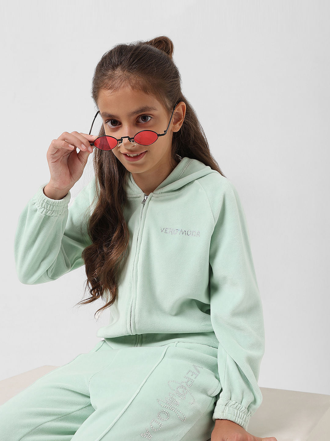 Girl Mint Velour Hooded Sweatshirt