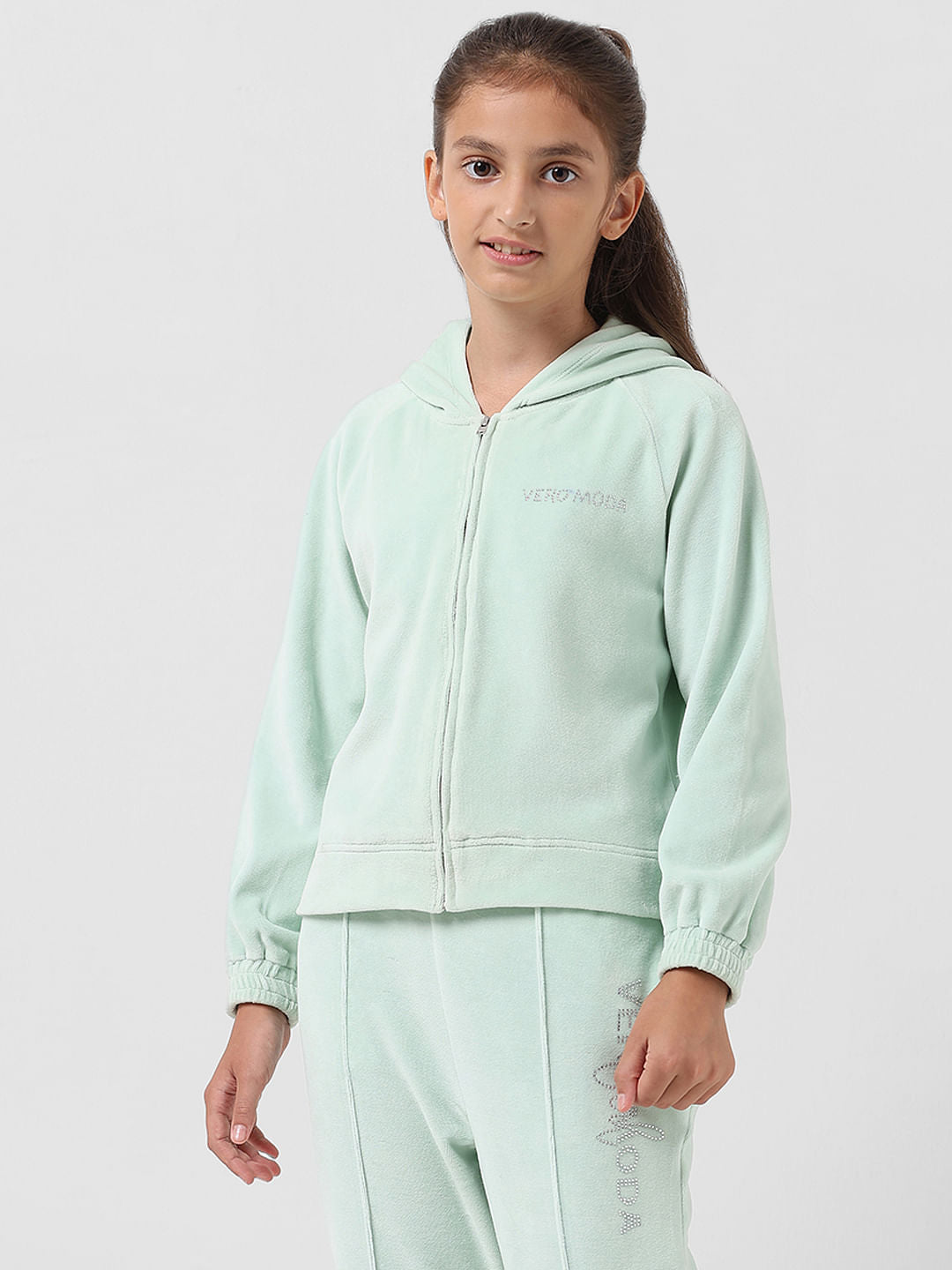 Girl Mint Velour Hooded Sweatshirt