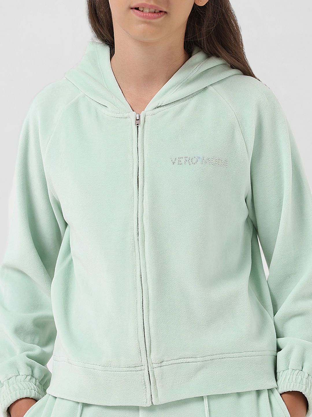 Girl Mint Velour Hooded Sweatshirt