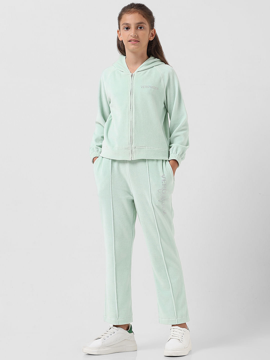 Girl Mint Velour Hooded Sweatshirt