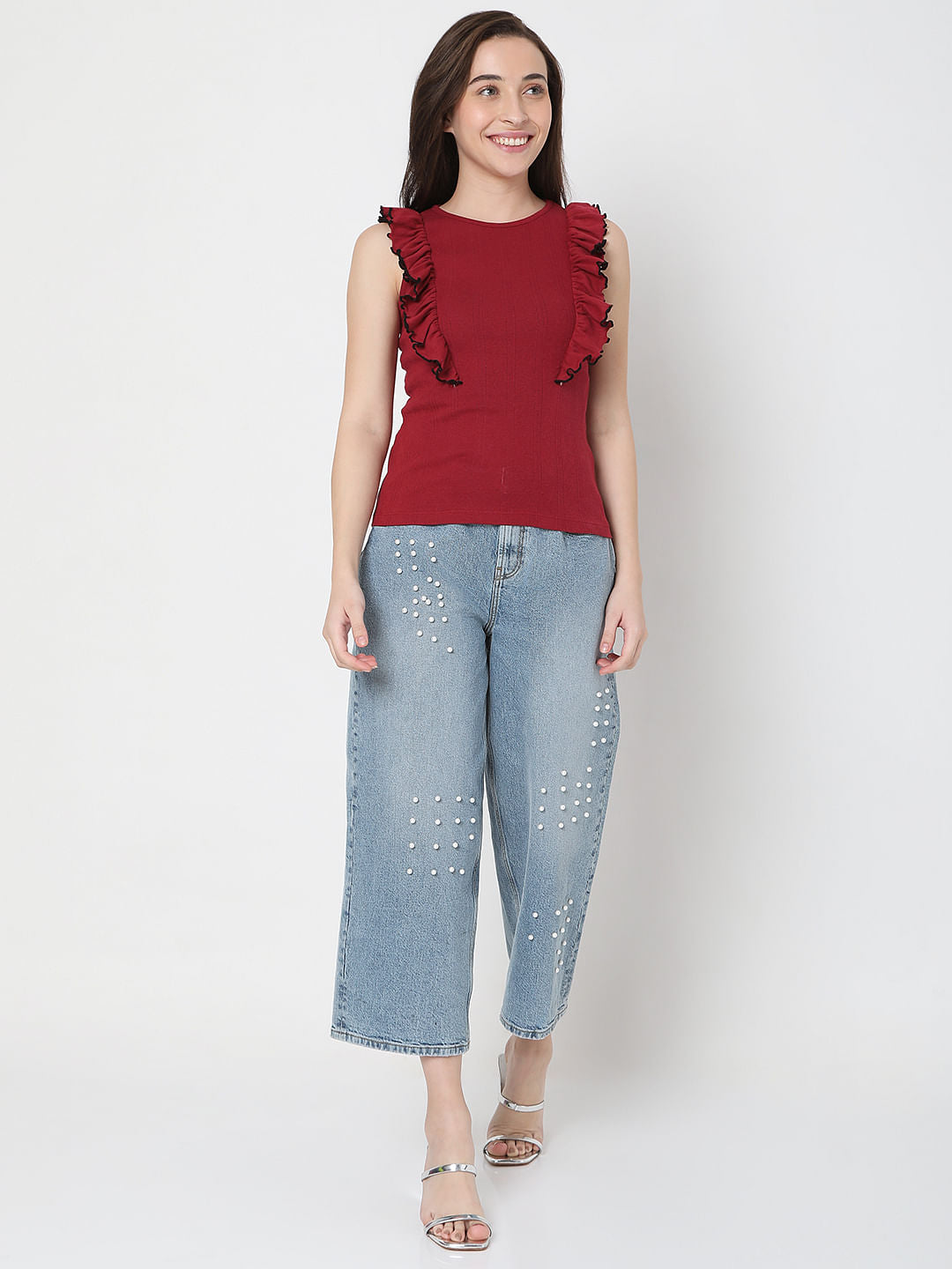 Red Ruffle Detail Top