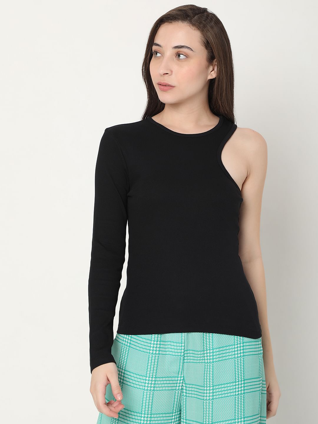 Black One Shoulder T-Shirt