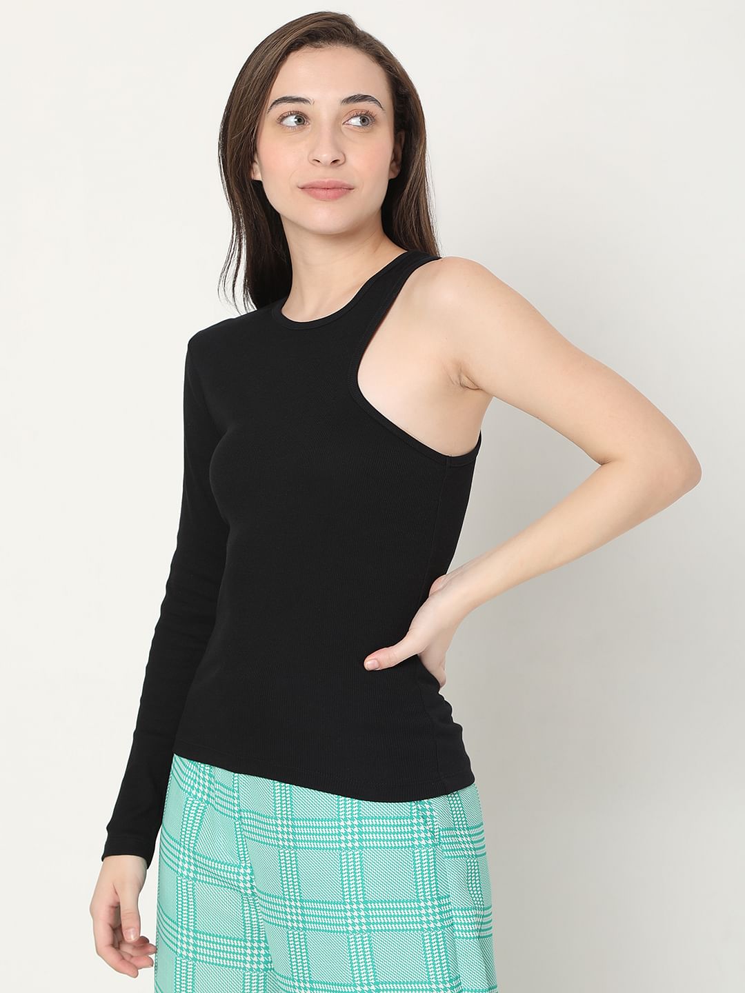 Black One Shoulder T-Shirt