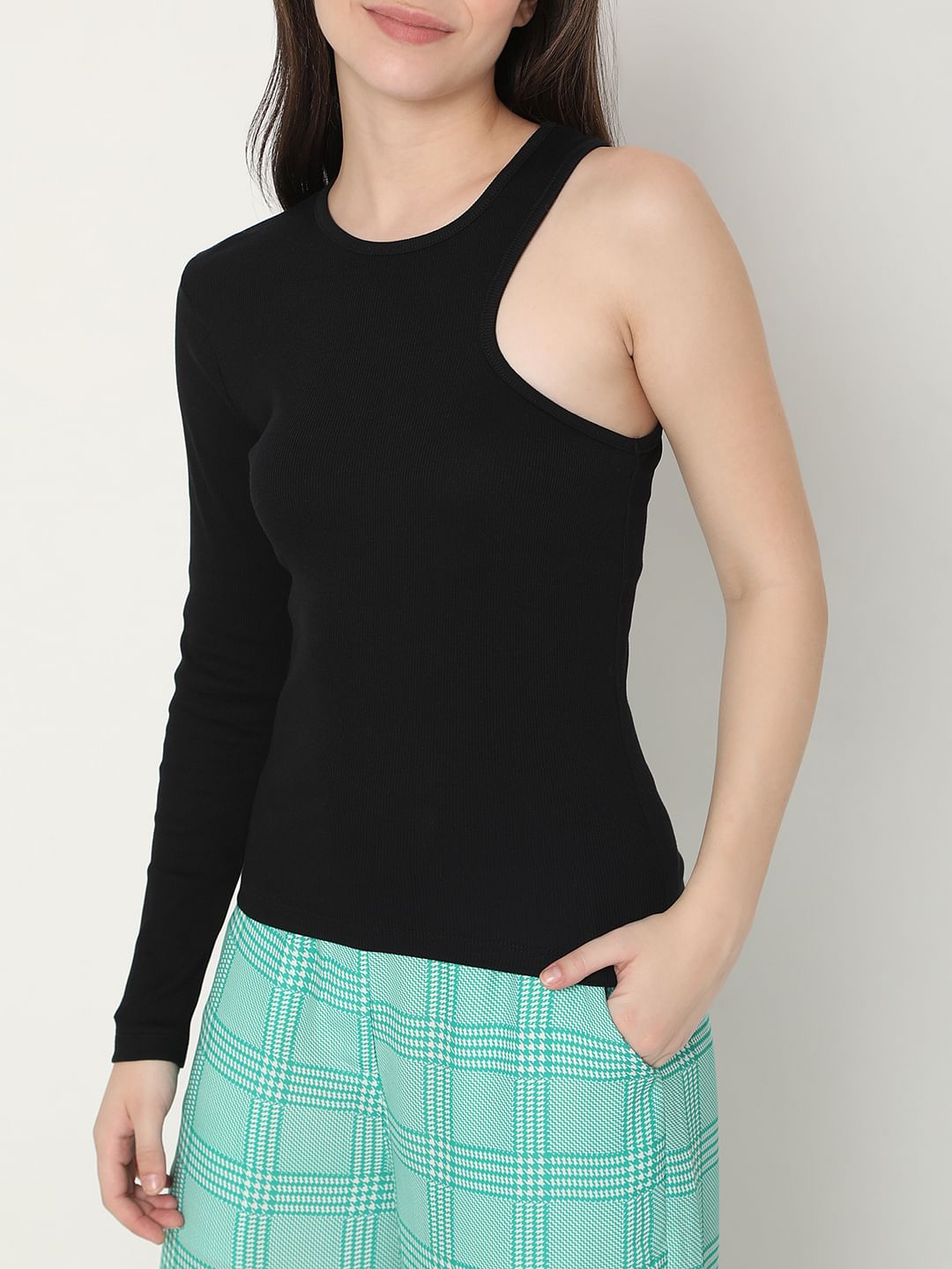 Black One Shoulder T-Shirt