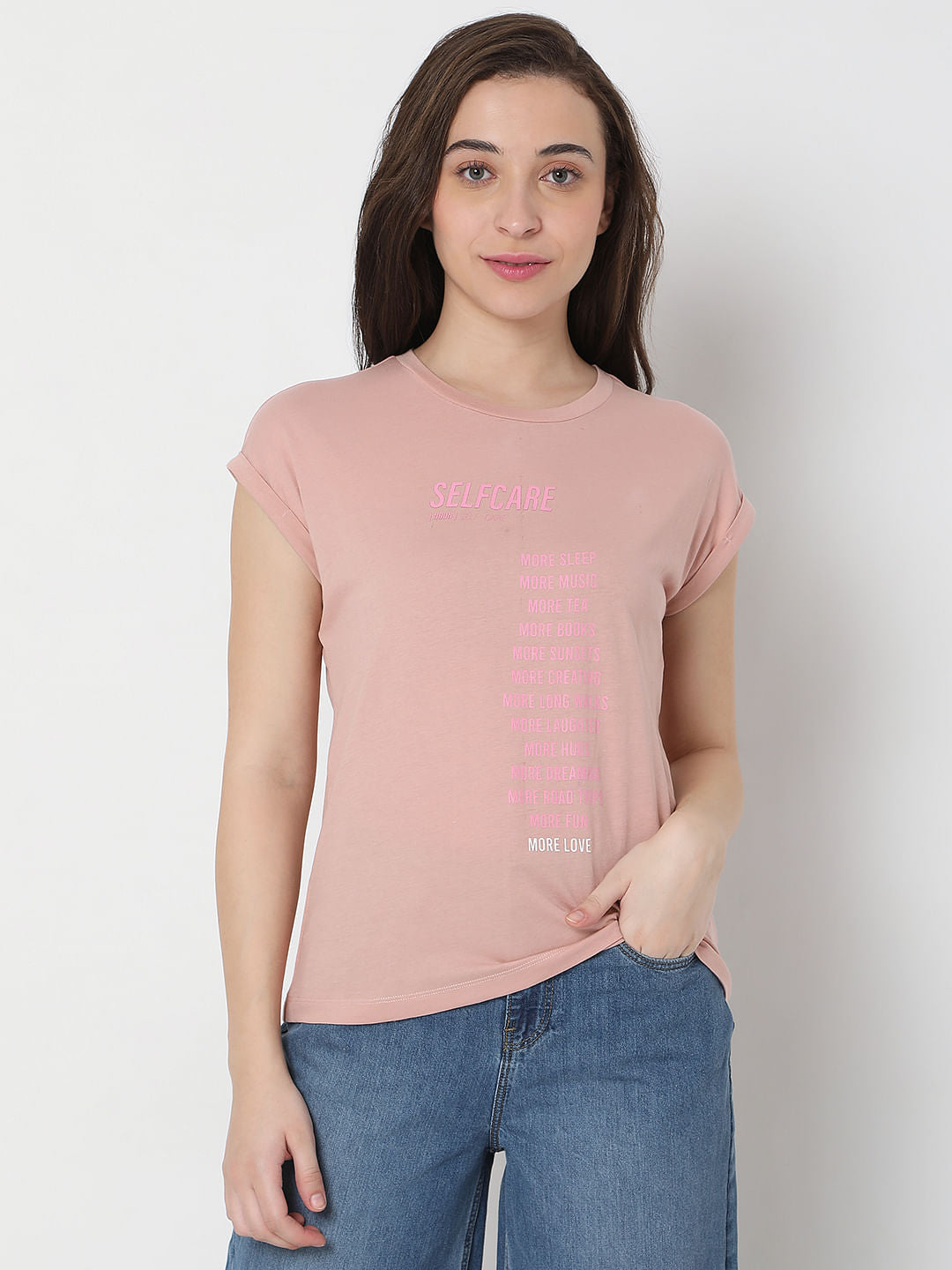 Pink Text Print T-Shirt