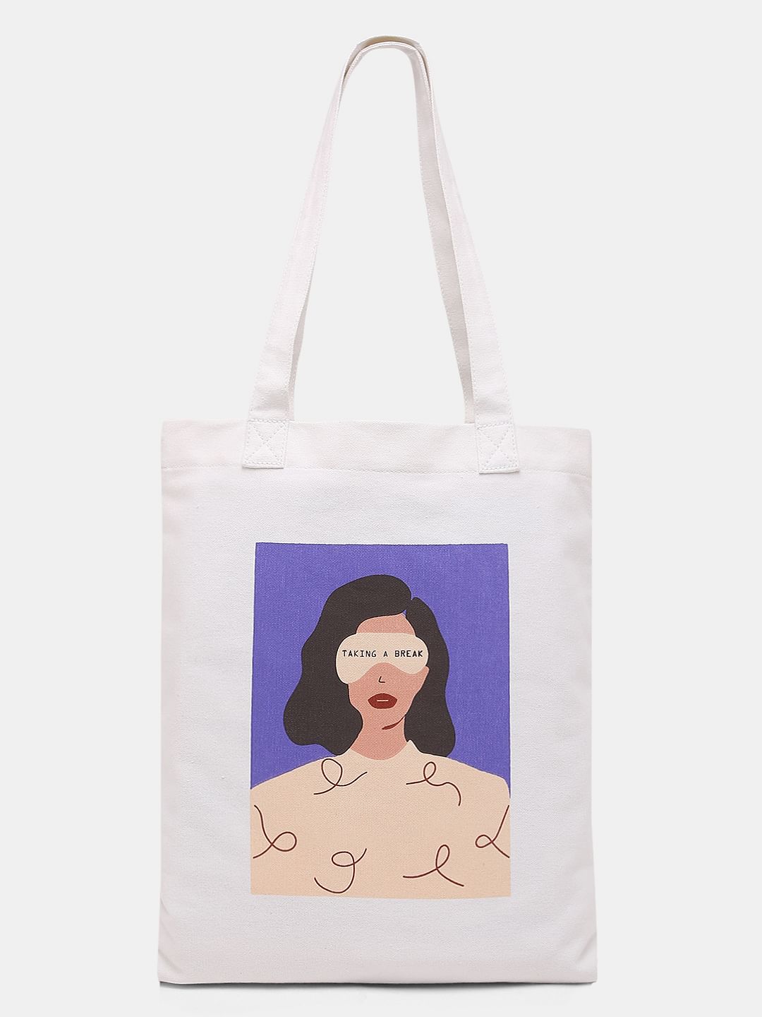 White Graphic Print Tote Bag