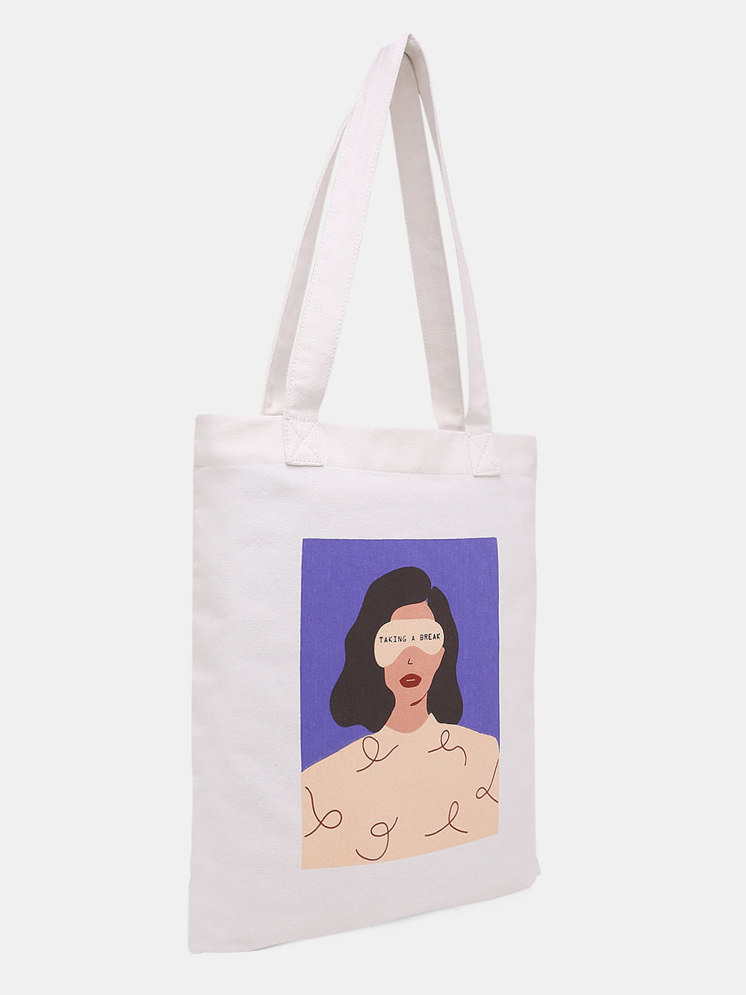 White Graphic Print Tote Bag