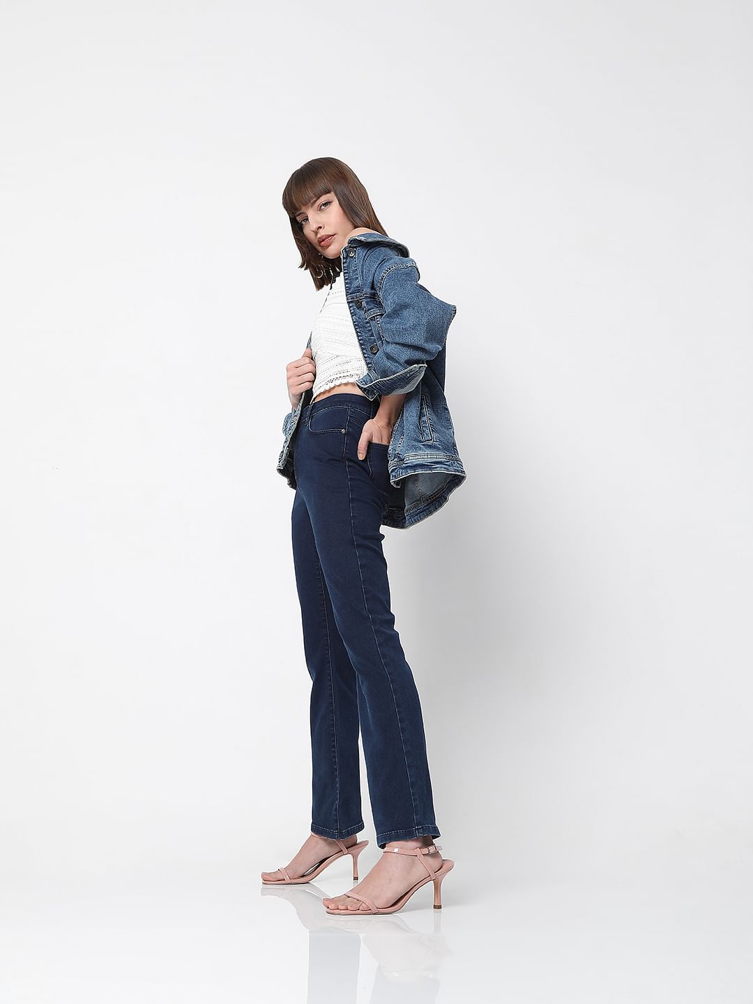 Dark Blue Mid Rise Petra Bootcut Jeans