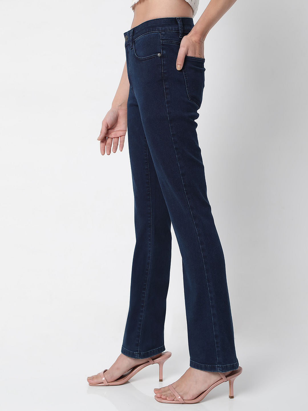 Dark Blue Mid Rise Petra Bootcut Jeans