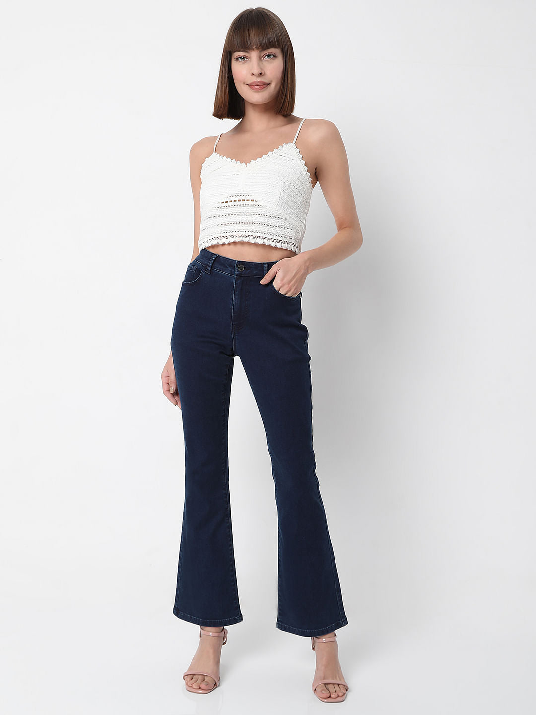 Dark Blue Mid Rise Petra Bootcut Jeans
