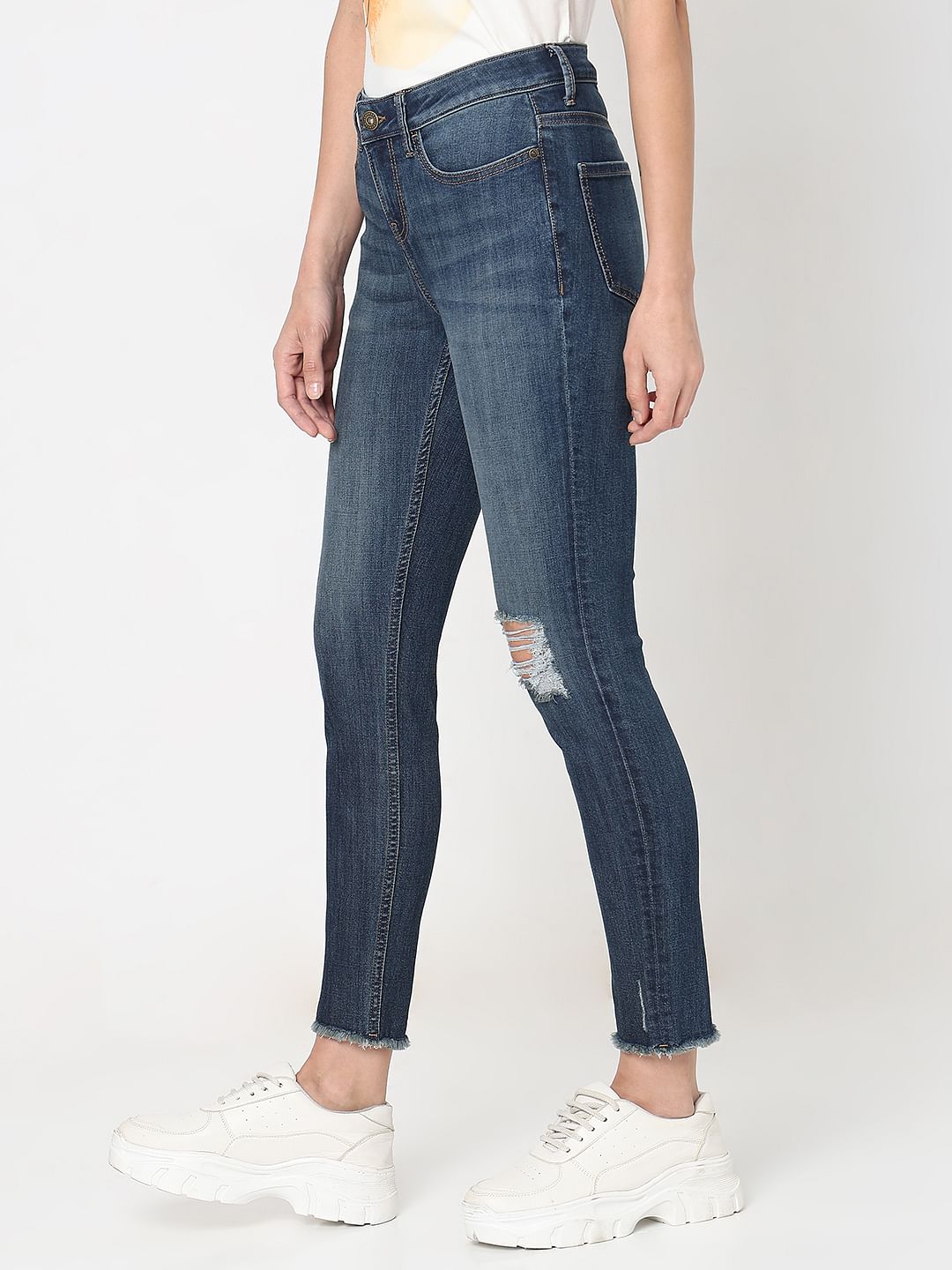Blue Mid Rise Distressed Wendy Skinny Jeans