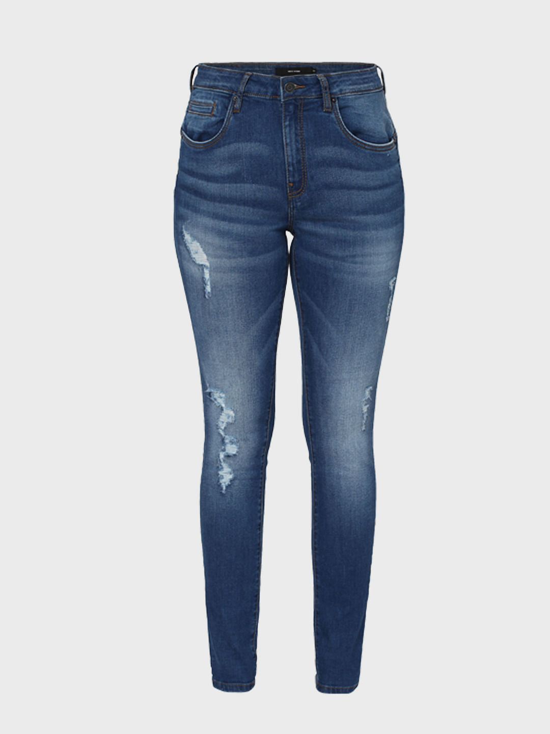 Blue Mid Rise Ripped Pushup Jeans