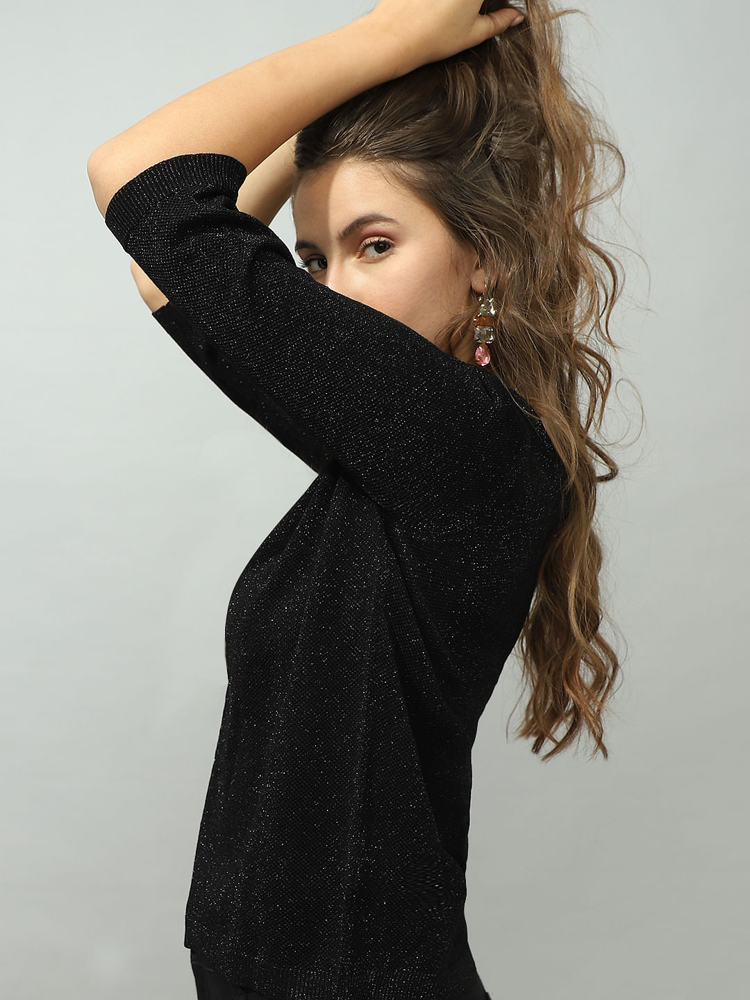 Black Shimmer Knit Top