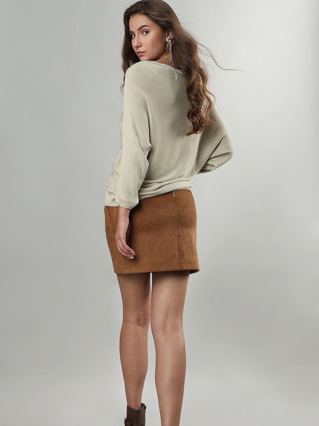 Beige Batwing Sleeves Knit Top