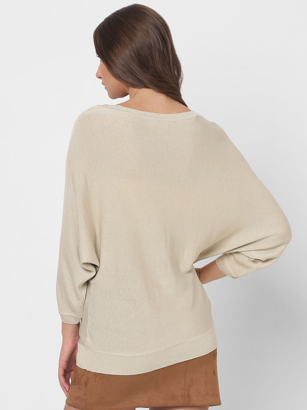 Beige Batwing Sleeves Knit Top