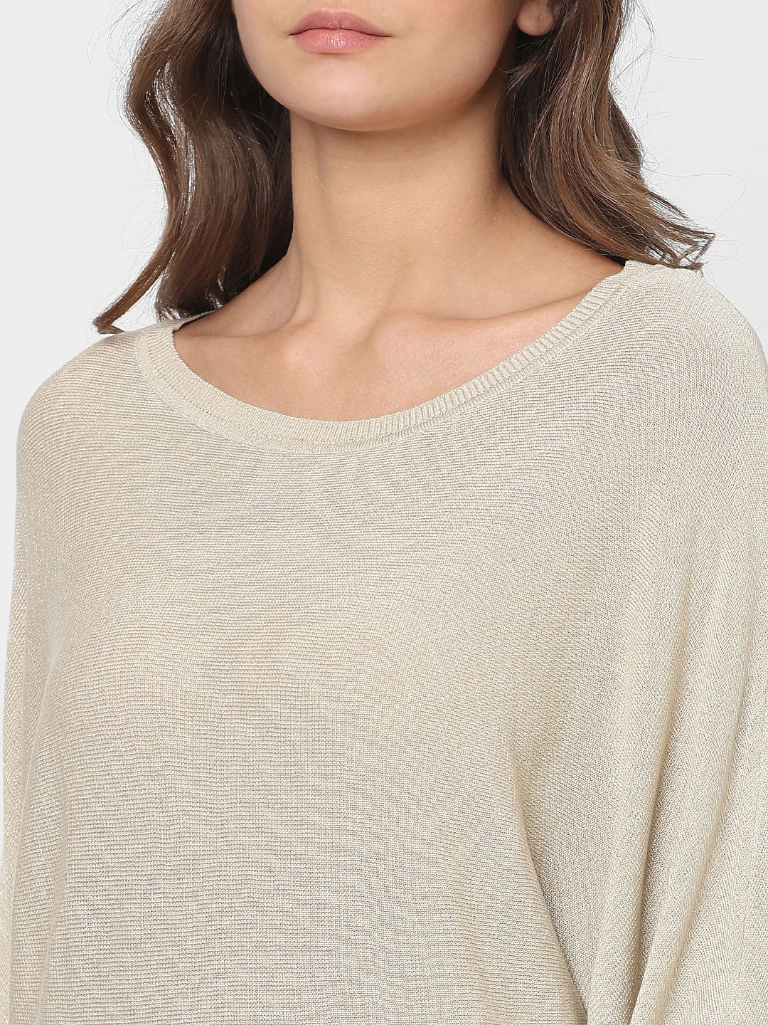 Beige Batwing Sleeves Knit Top
