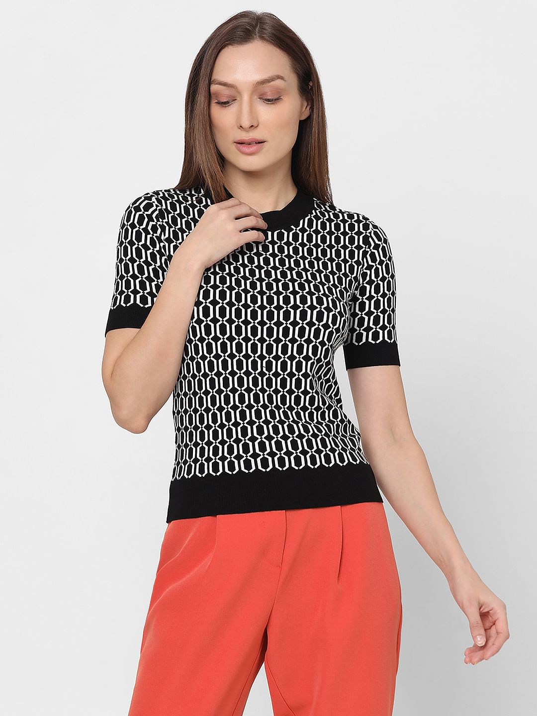 Black Printed Knit Top